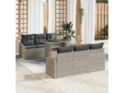 Vidaxl Conjunto De Sofá De Jardim 7 Pcs Cinzento-claro Vime Pe