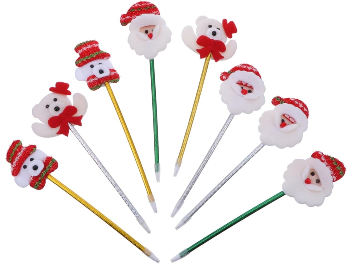 8 Canetas Esferográficas De Natal Com Desenhos Animados - Artigos