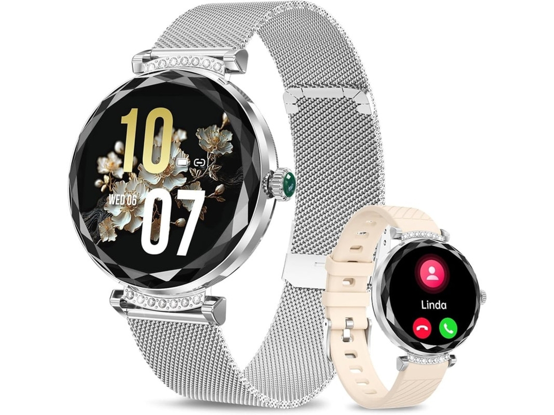 Smartwatch feminino Bestvite com tela AMOLED de 1,19 polegadas, monitor de frequência cardíaca e oxigênio no sangue