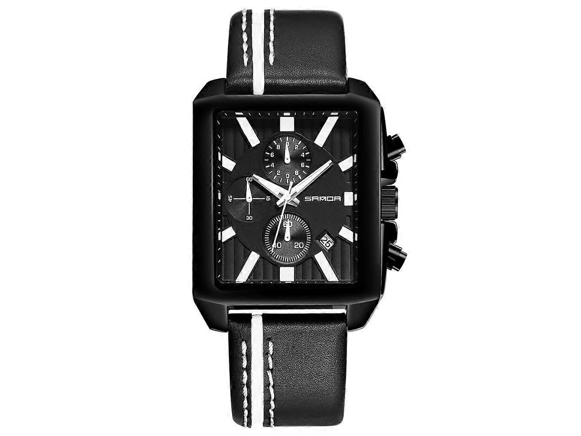 Relógio Sanda 5003 Three Eye De Seis Pinos, Multiuso, Esportivo, Masculino, Com Pulseira De Couro, Resistente À Água, Quartzo (preto)