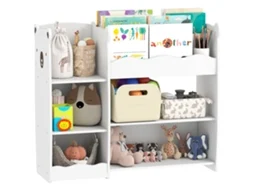 Estante Infantil Brinquedos 5 Prateleiras 2 Compartimentos Design Ursinho Branco