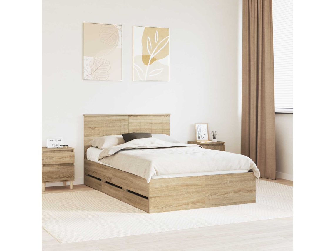 Vidaxl Estrutura Da Cama Com Gaveta Carvalho Sonoma 120 X 190 Cm