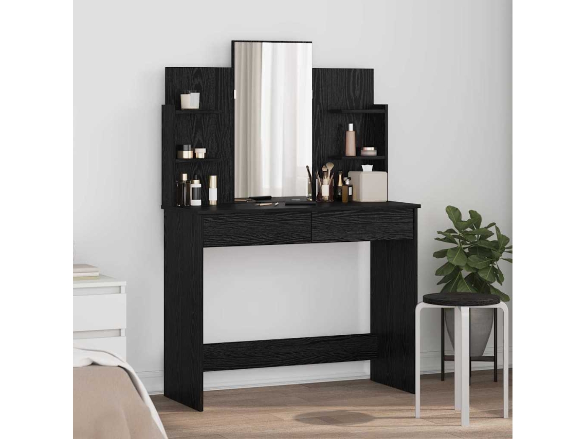 Vidaxl Mesa De Maquiagem Com Espelho Carvalho Preto 96 X 39 X 142 Cm