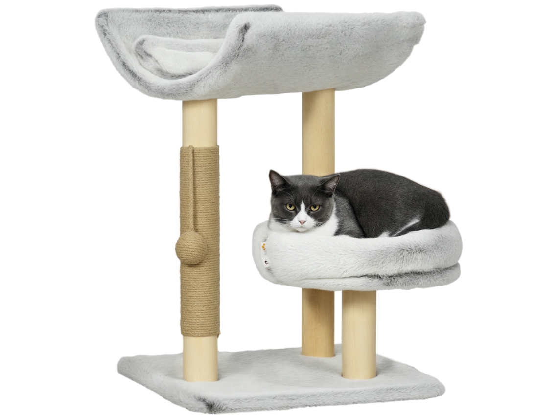 Árvore Para Gatos Com Poste Para Arranhar, 1 Toca Superior Com Almofada Lavável, 1 Toca Redonda De Pelúcia, 60 Cm De Altura, Cinza