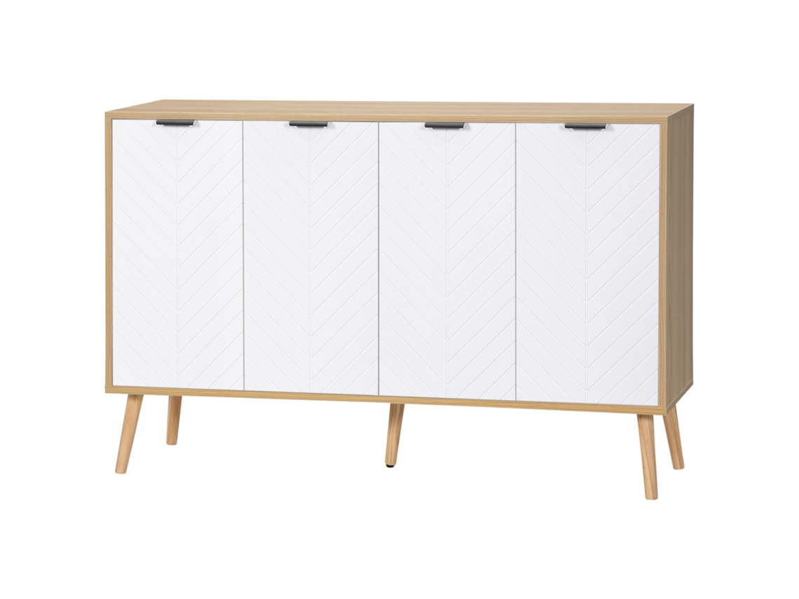 Aparador De Cozinha Moderno Com Prateleiras Ajustáveis 2 Armários E Anti-tombo 120x35x77,4 Cm Branco E Madeira