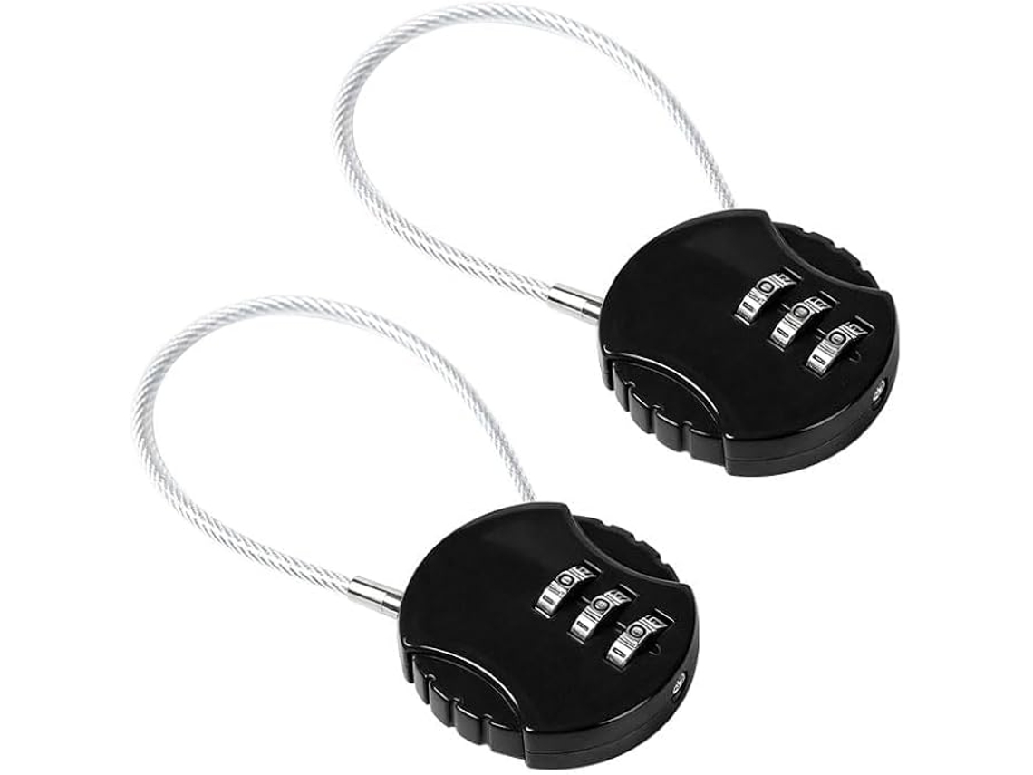 (noir)2 Pièces De Serrure À Code À 3 Chiffres Avec Câble En Acier, 20 Cm | Système De Code Réinitialisable, Résistant À L'eau Pour
