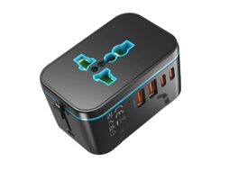 Adaptador de viagem universal PD Global de 20 W, adaptador industrial internacional com 2 portas USB C e 2 portas USB A, conversores para mais países HDDB