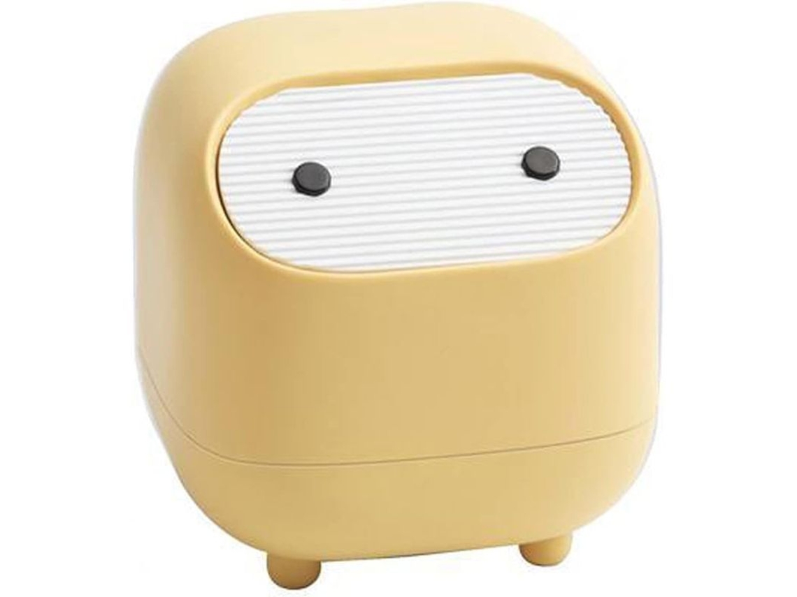 2026 linjou Mini Papelera Ninja para Escritorio Con Tapa de Doble Presión Material Pp Amigable Ambiente Amarillo