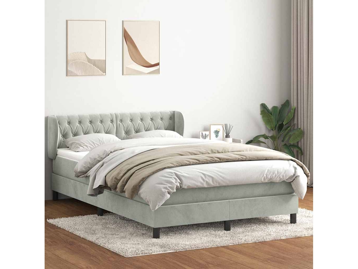Vidaxl Cama Com Molas/colchão 160x220 Cm Veludo Cinzento-claro