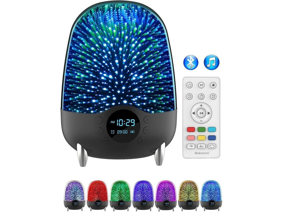 Altavoz Bluetooth Portátil Com Luz Noturna 3d, Bateria 3000mah, Controle Remoto E Despertador