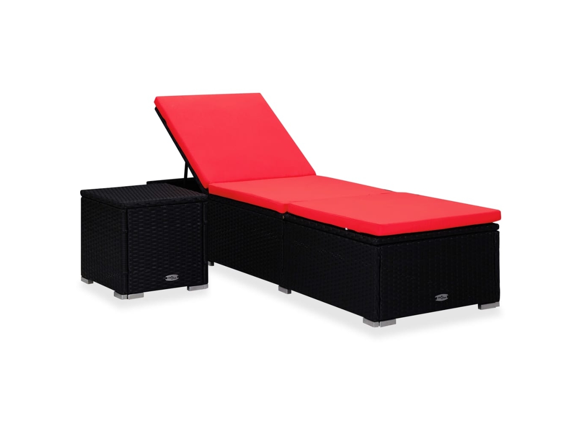 Vidaxl Espreguiçadeira Com Almofadão E Mesa De Centro Vime Pe Vermelho