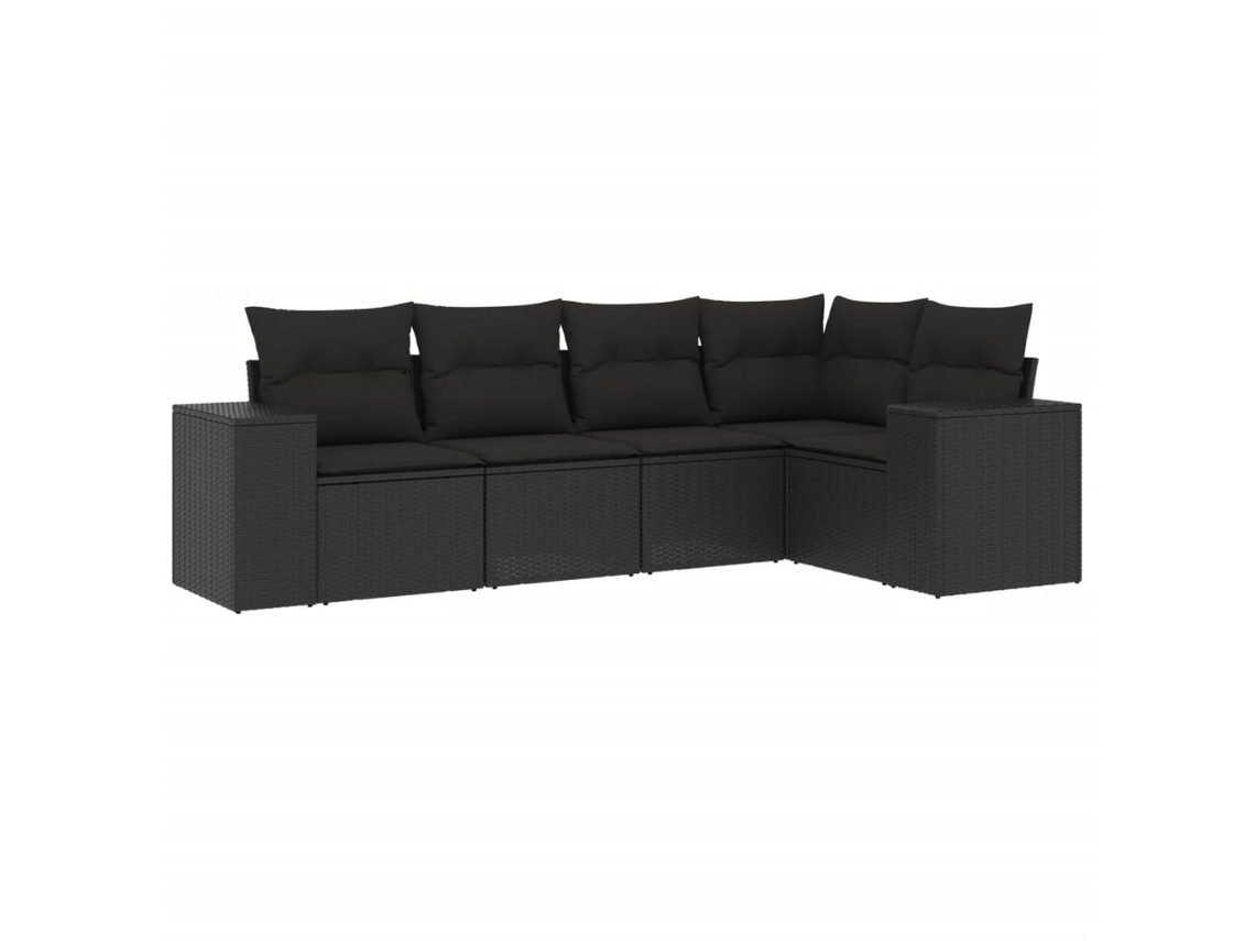 Conjunto de 5 Sofás de Jardim com Almofadões Vime Pe Preto MAISON EXCLUSIVE (5 pcs)