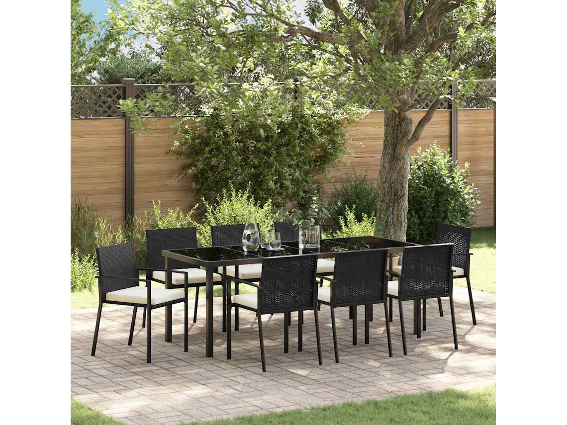 Vidaxl Conjunto de Jantar para Jardim 9 Pcs Preto Aço Revestido a Pó
