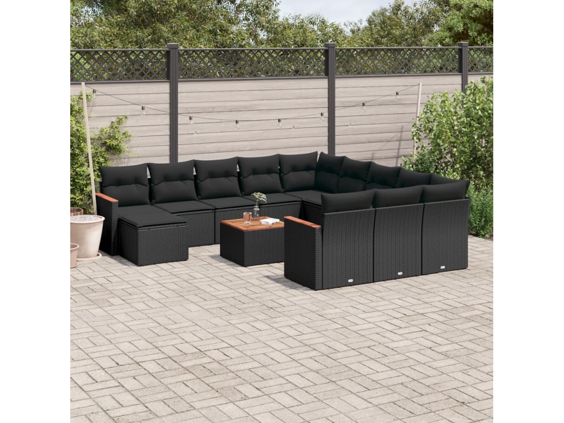13 Pcs Conjunto De Sofás De Jardim Com Almofadões Vime Pe Preto Dkd Home Decor