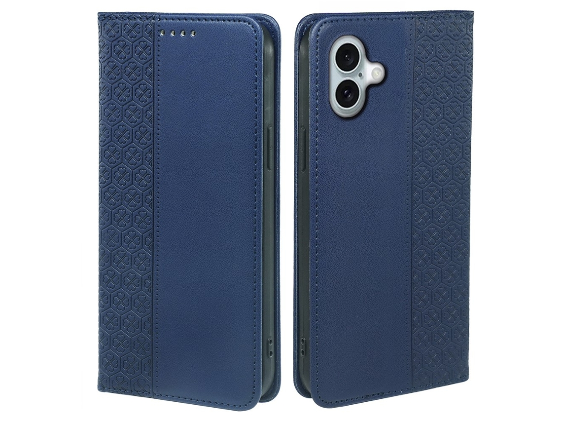 Capa Em Couro Pu Com Suporte Para Apple Iphone 16 Plus Cor Azul