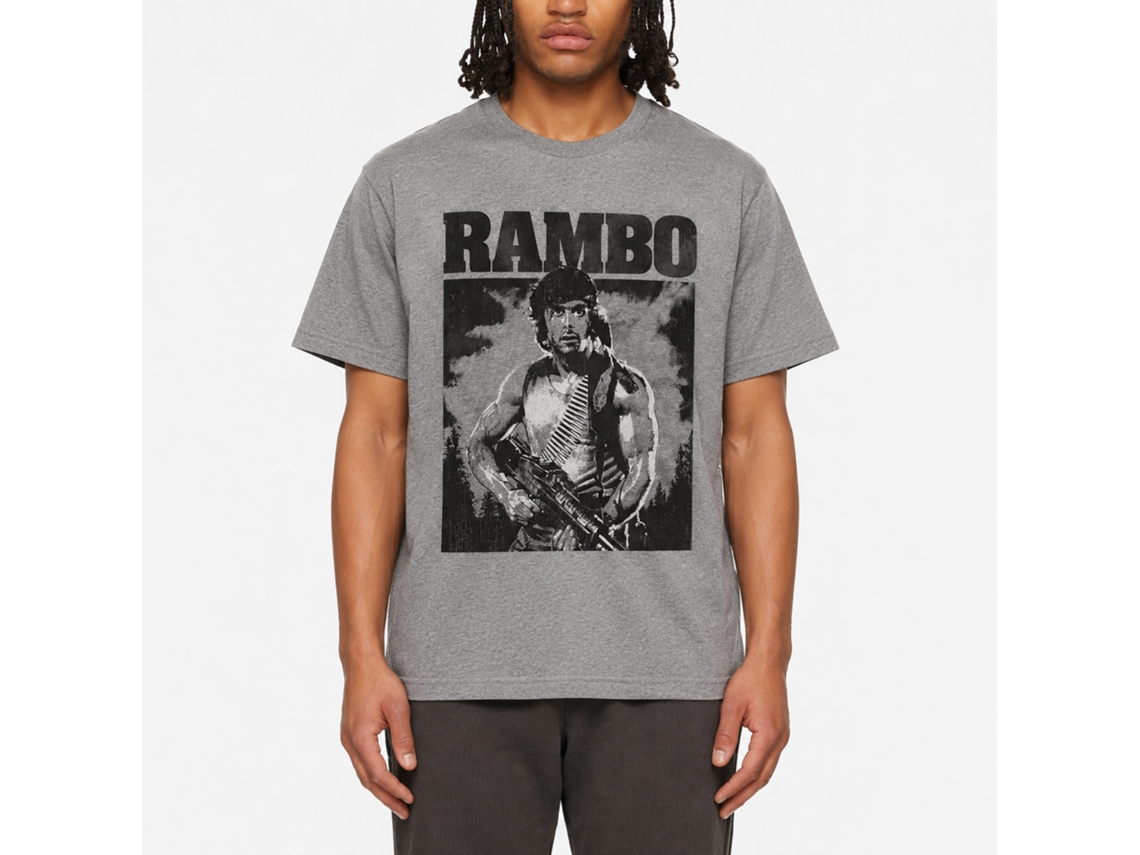 Rockinstone Rambo Movie Black And White Heather Graphite Adult T-shirt Size:l