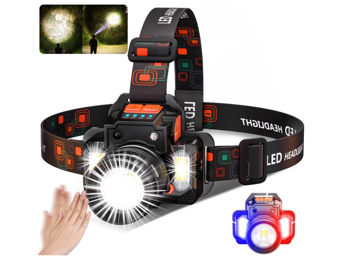 Farol Lanterna Farol Farol Led Farol Recarregável 4800Mah 6 Modos de Iluminação Sensor de Detecção Humana Display Elétrico Preto TURMIN