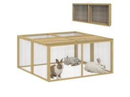 Gaiola para Pequenos Animais. Gaiola de Coelho. Telhado Articulado. Madeira de Abeto. 120x120x57cm. Natural Ge