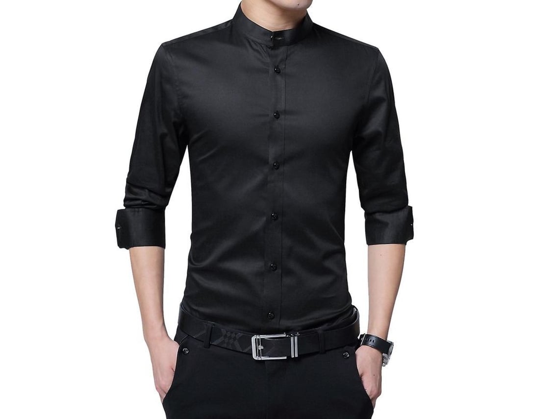 2026 camisa Homem de Manga Longa com Gola Alta Mystdiy de Algodão Ajustável e Reversível com Corte Exquisito