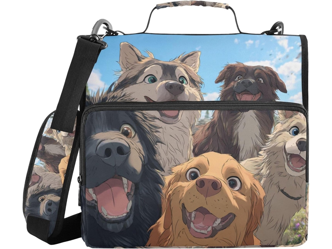 Organizador De Fichário Com Zíper, Tema De Cachorro Em Estilo Anime, Com Alça De Ombro, Vários Bolsos De 3, 8cm, 3 Estojos
