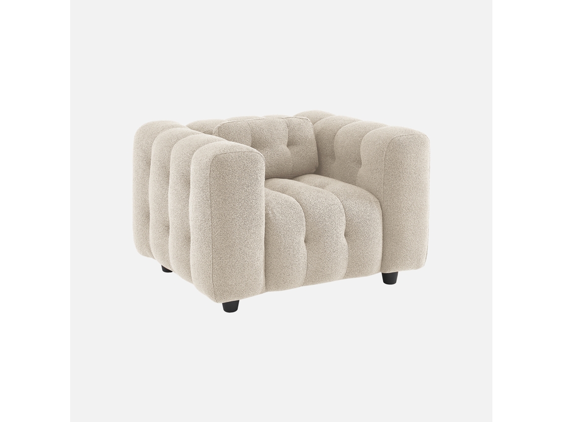Poltrona Em Tecido Boucle Texturado, 1 Lugar, Beige Sweeek