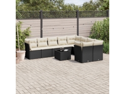 Vidaxl 10 Pcs Conjunto Sofás De Jardim C/ Almofadões Vime Pe Preto