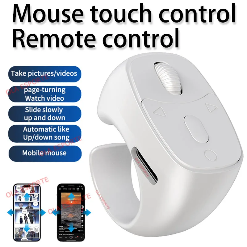 (prateado) Controle Remoto Em Anel, Bluetooth Sem Fio, Mouse Para Selfie, Navegador Com Virada Automática De Páginas De Vídeo