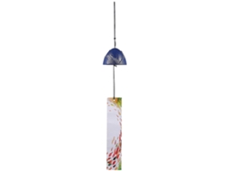 Sino de Vento Rebe em Ferro Fundido com Design do Monte Fuji, Decorativo para Pendurar no Jardim ou Sala de Estar, 6,5x6,5x40cm, Azul