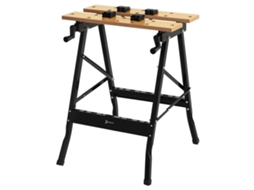 Bancada Trabalho Dobrável Portátil, 4 Furos P/ Grampos, Ideal Serras/trabalhos Domésticos Mdf, 70kg, 56x62x75cm, Preta/natural