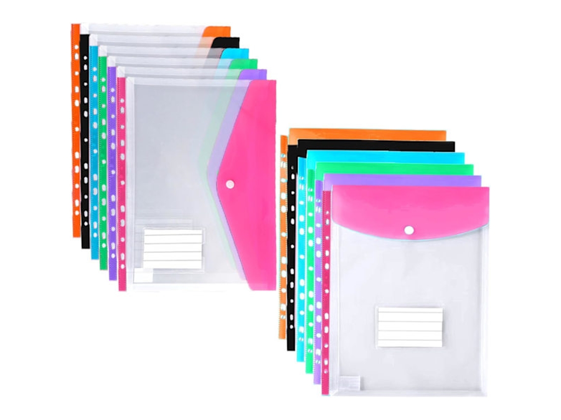 Pastas Plásticas A4 com Furos, Pacote com 12 Unidades, Expansíveis, em Polietileno, Ideais para Arquivar Documentos, Impermeáveis BRILVIBERA