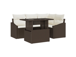 Conjunto 5 De Vidaxl De Sofá De Jardim Com Almofadas Marrom Rattan Sintético