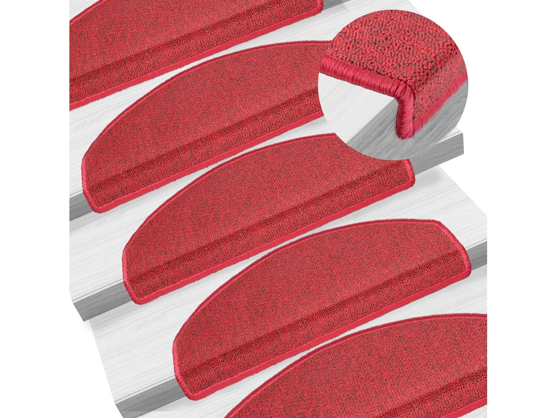 Vidaxl Tapetes De Escada 15 Peças 65x24x4 Cm Vermelhos Meio Redondo Grande