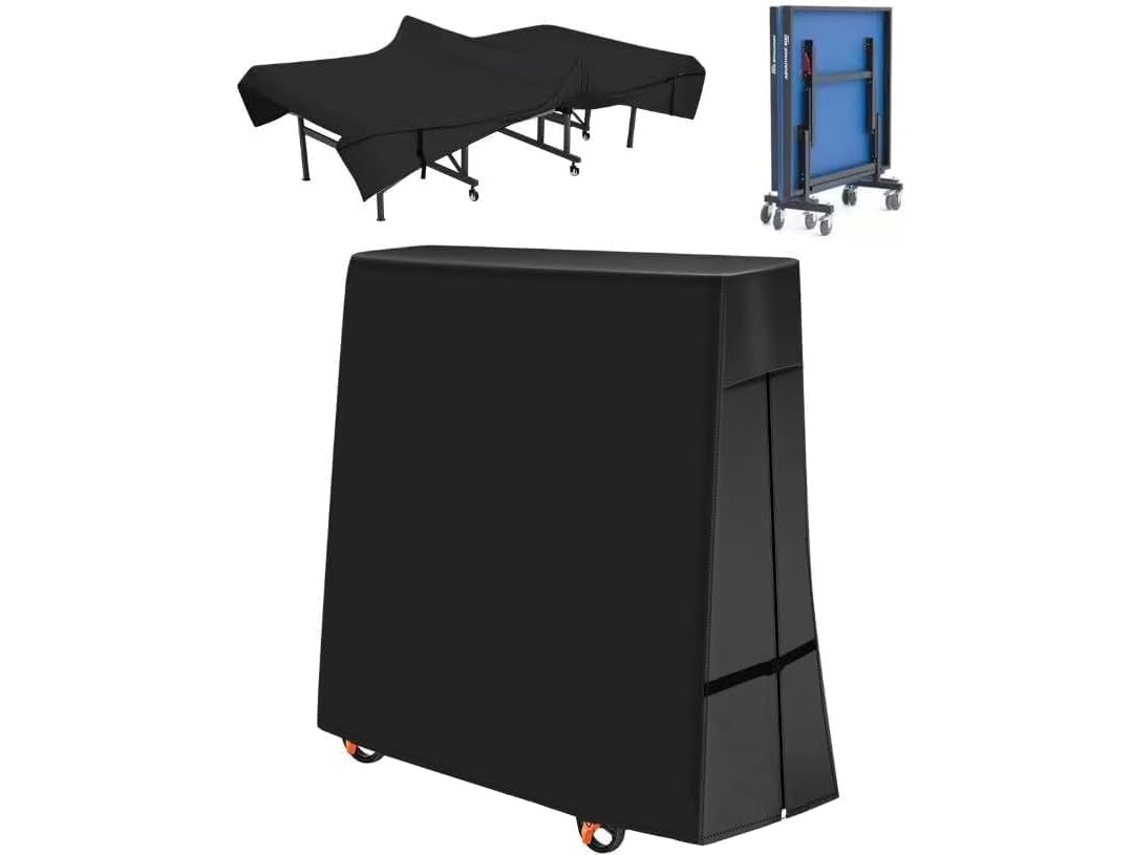 Capa para mesa de tênis de mesa, tecido Oxford 210D, impermeável e resistente ao sol, 165 x 70 x 185 cm, com tiras de fixação laterais.