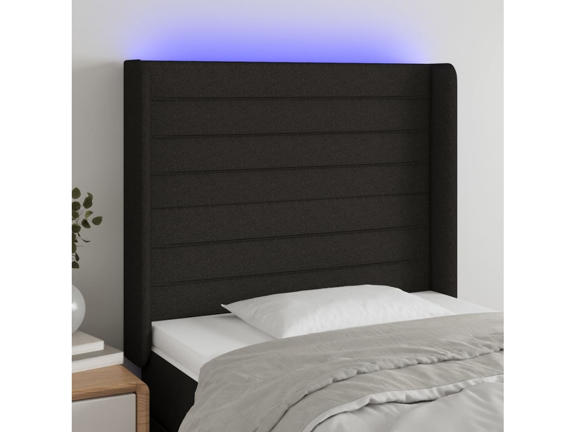 Vidaxl Cabeceira De Cama C/ Luzes Led Tecido 83x16x118/128 Cm Preto