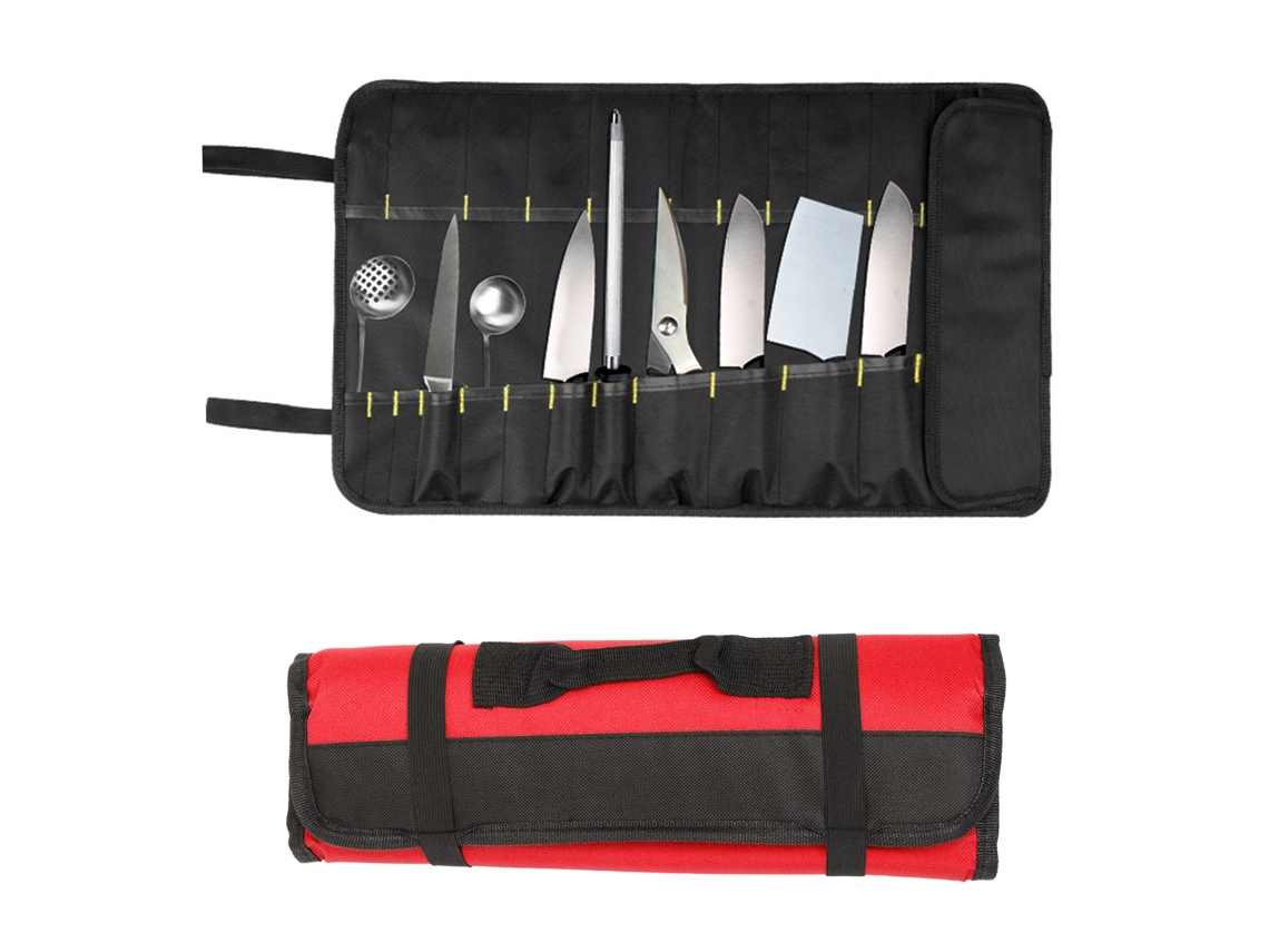 Bolsa multifuncional impermeável de lona para ferramentas, ideal para organizar ferramentas de carpintaria, na cor vermelha.