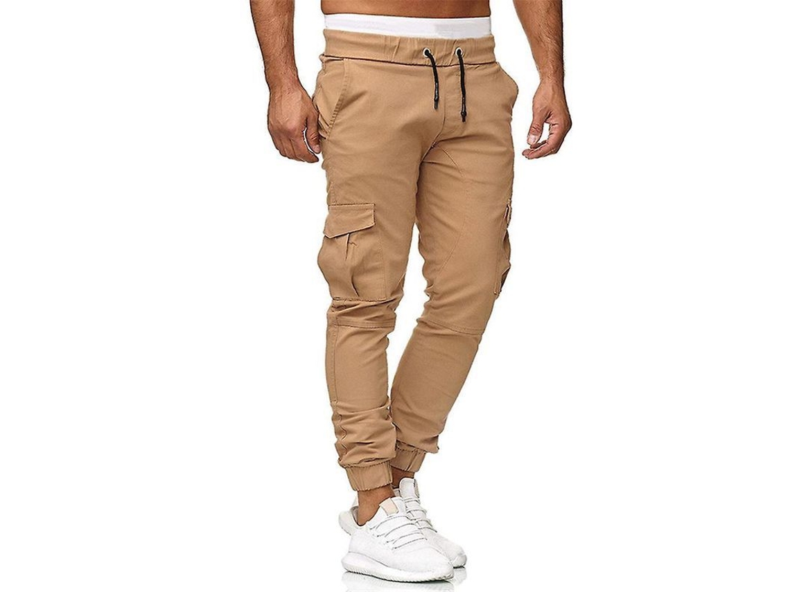 2026 calças Cargo Esportivas para Homem com Cordão Slim Fit com Bolsos Casual Trabalho Calças Cintos L Caqui