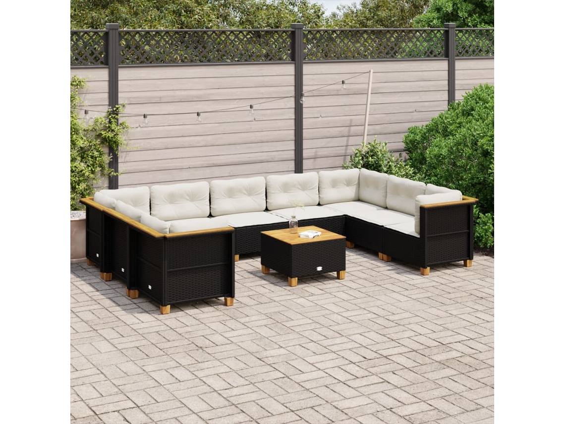 10 Pcs Conjunto Sofás De Jardim C/ Almofadões Vime Pe Preto Dkd Home Decor