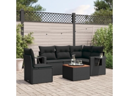 Vidaxl 6 Pcs Conjunto Sofás De Jardim C/ Almofadões Vime Pe Preto