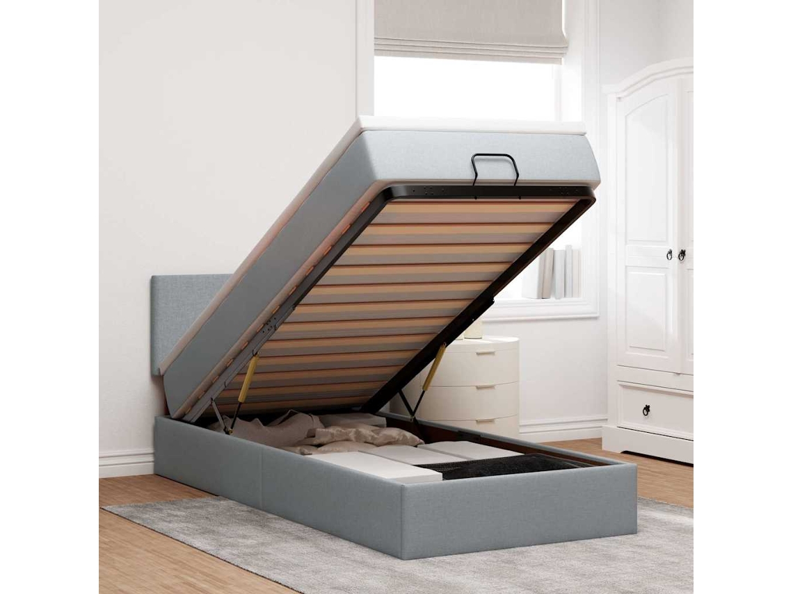 Vidaxl Cama Otomana com Colchão 100x200 Cm Tecido Cinzento Claro