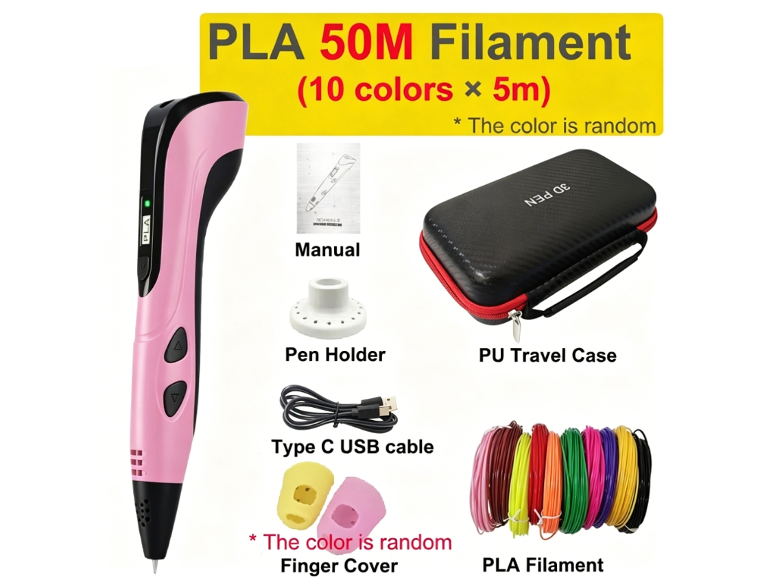 Caneta De Impressão 3d Usb Infantil,brinquedo Criativa Diy Com Caixa De Armazenamento, 5m X 10 Cores Filamentos Pla (rosa) Digitallab
