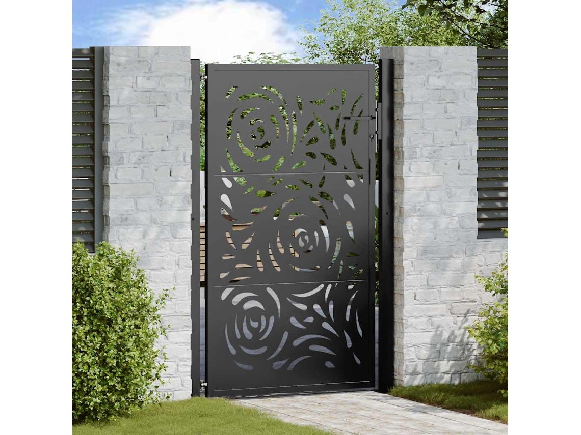 Vidaxl Portão De Jardim Preto 100x150 Cm Aço Design Chama