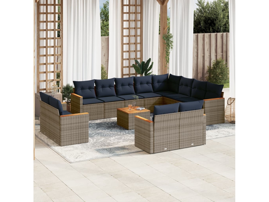 Vidaxl Conjunto De Sofá De Jardim Com 13 Peças E Almofadas Em Rattan Sintético Cinza