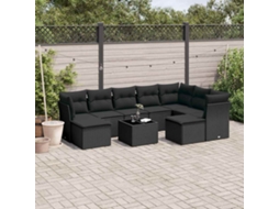 Vidaxl 10 Pcs Conjunto Sofás De Jardim C/ Almofadões Vime Pe Preto
