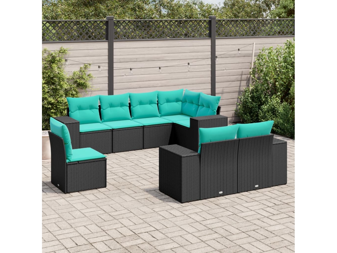 Vidaxl Conjunto De Sofá De Jardim Com 8 Peças E Almofadas Em Rattan Sintético Preto