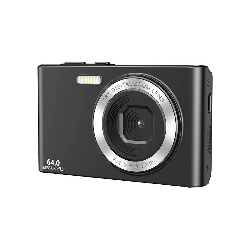 (preto, Cartão Tf De 64 Gb) Câmera Digital Dupla De 64 Mp (frontal E Traseira), Tela De 2,8 Polegadas, Zoom Óptico De 18x