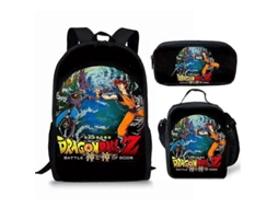 Conjunto de 3 peças com estampa de Dragon Ball: mochila, lancheira, estojo e mochila, presente para crianças (Aquaforge 2023)