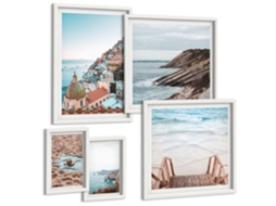 Pinturas Murais Modernas Barcos No Lago, Veados, Montanhas Moldura Branca Imagens Para Um Quarto Infantil Espelharte (conjunto De 5 Imagens)