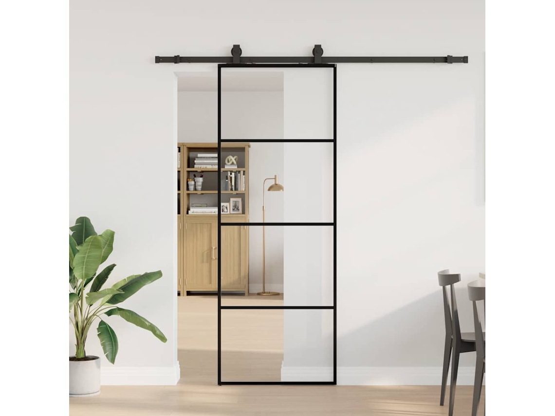 Vidaxl Porta Deslizante C/ Conj. Ferragens 76x205cm Vidro Esg Preto