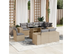 Vidaxl 9 Pcs Conjunto De Sofás P/ Jardim Com Almofadões Vime Pe Bege