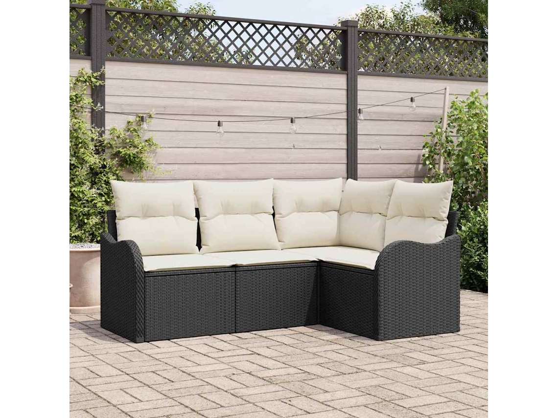 Vidaxl Conjunto De Sofá De Jardim 4 Unid. Preto Vime Pe